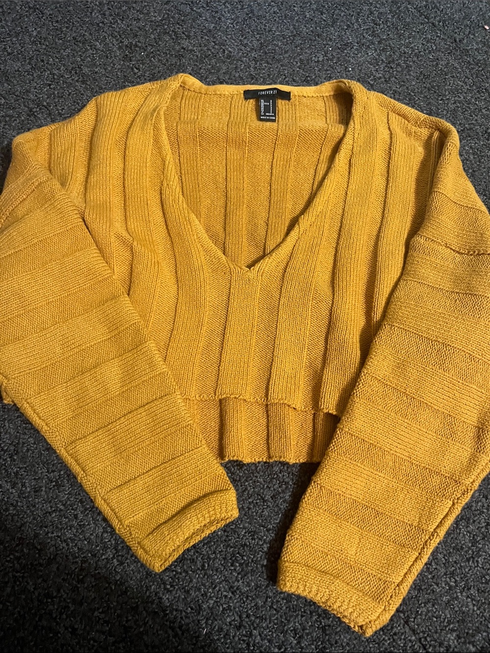 Forever 21 Mustard Yellow V-Neck Ribbed Cropped Sweater